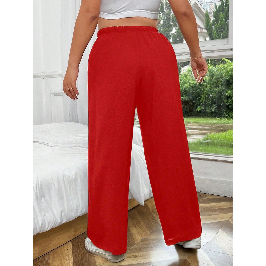 شي ان بنطلون حريمي واسع الساقين وسط برباط شد - أحمر