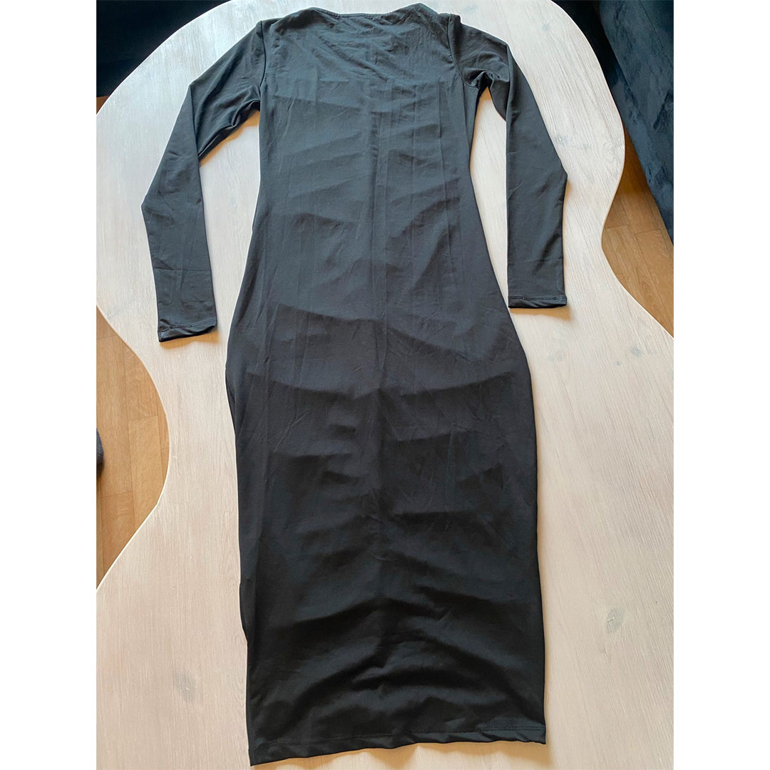 فستان حريمي طويل بكم قطن - أسود