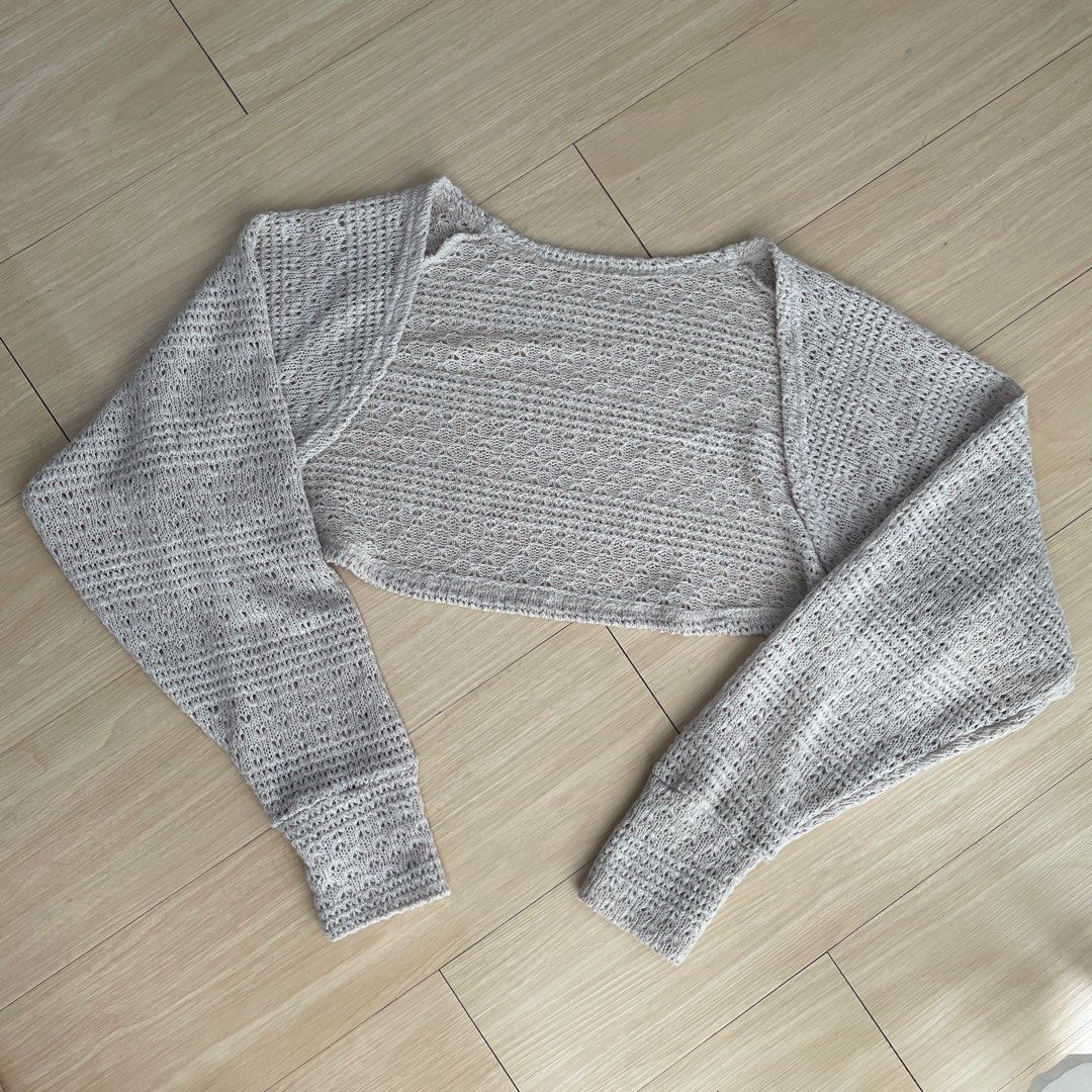 شي ان كارديجان بوليرو دازي محبوك بأكمام طويلة - رمادي فاتح