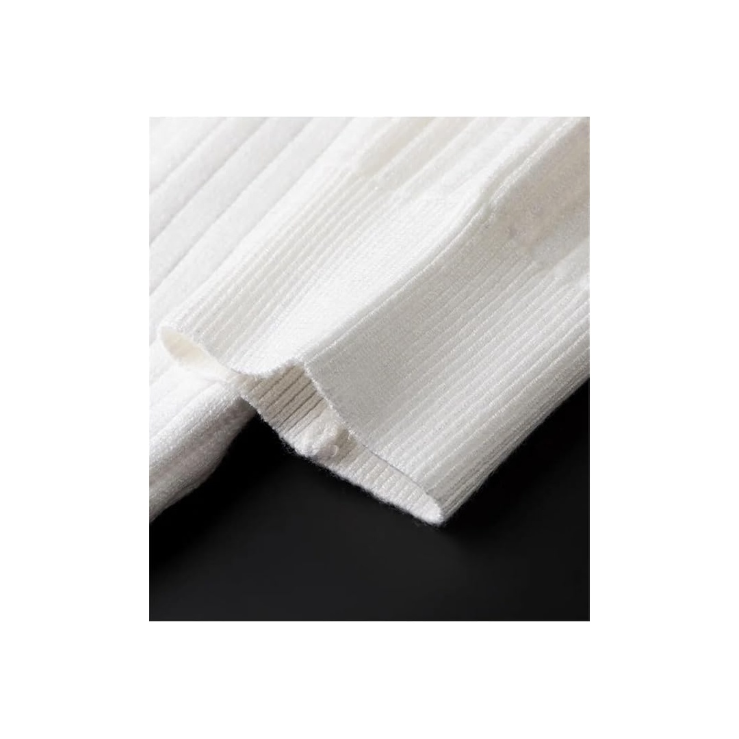 شي ان بلوفر رجالي رقبة V خريفي مضلع - أبيض