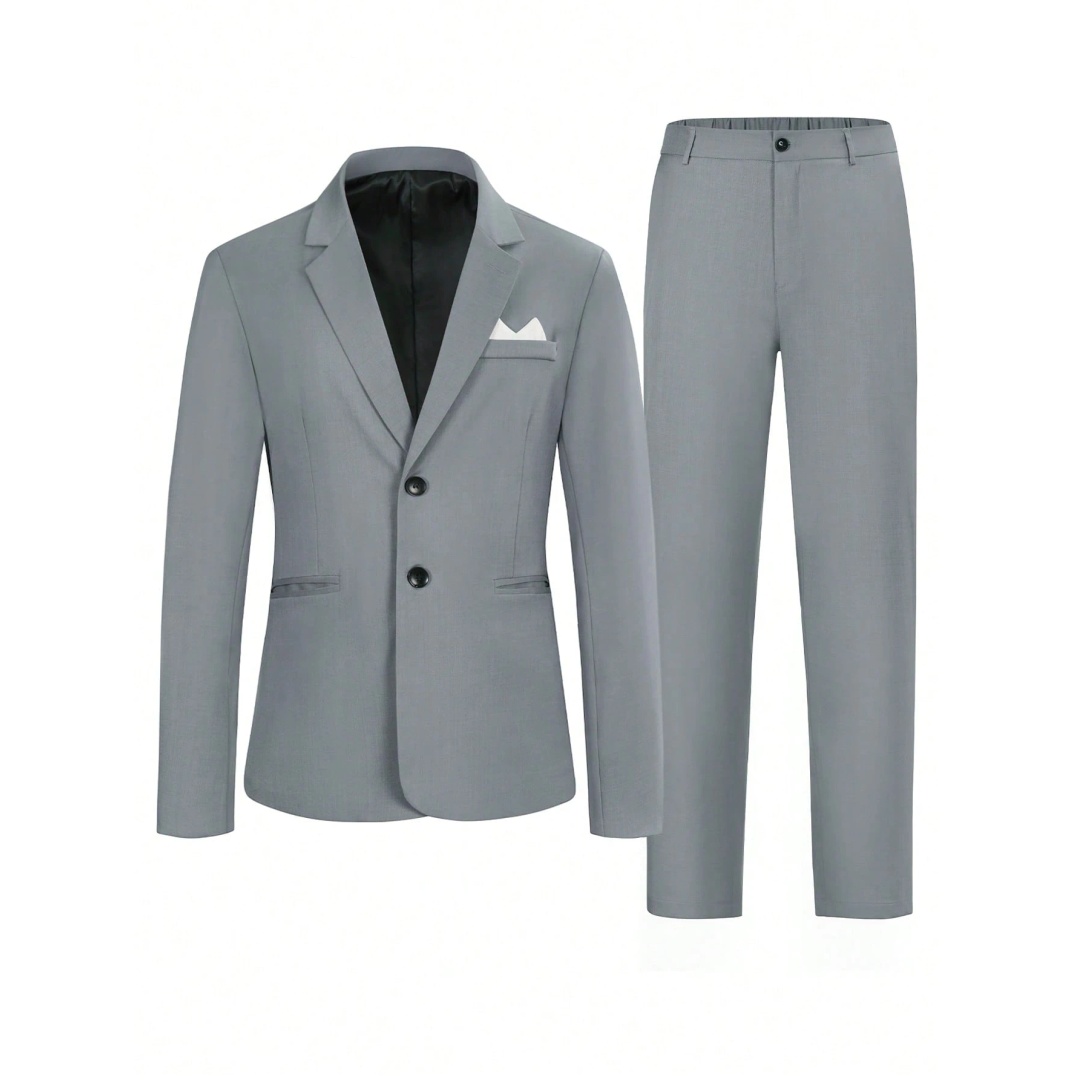 شي ان طقم بدلة رجالي رمادي قطعتين ستايل عملي كاجوال