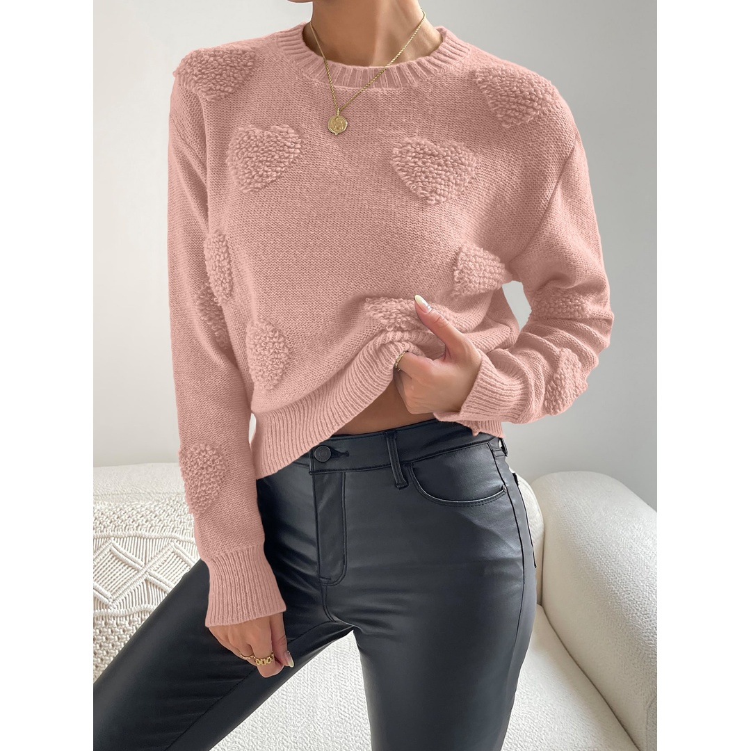 شي ان بلوفر حريمي بنمط قلوب وأكتاف منسدلة - كشمير