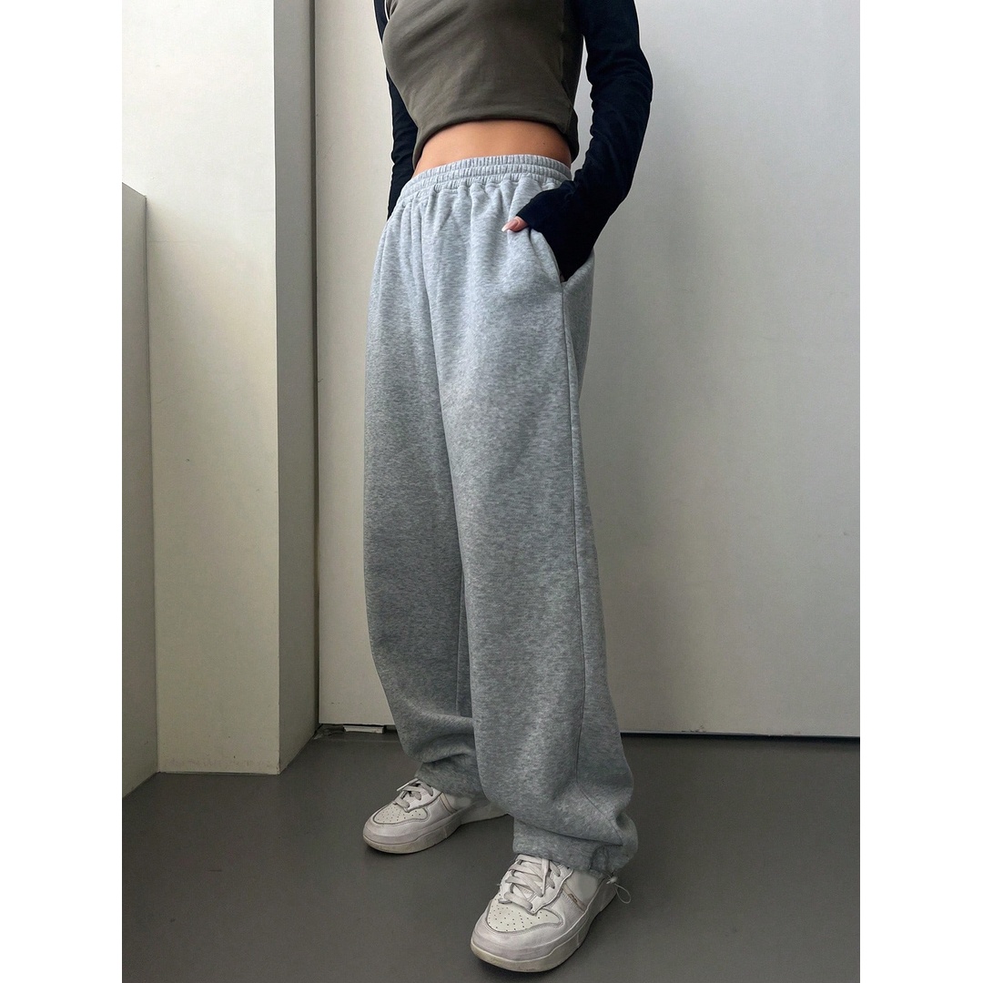 شي ان سويت بانتس حريمي سادة شتوي - رمادي