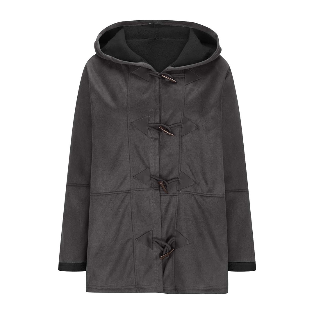 بالطو حريمي بأزرار صوف بأكمام طويلة - أسود