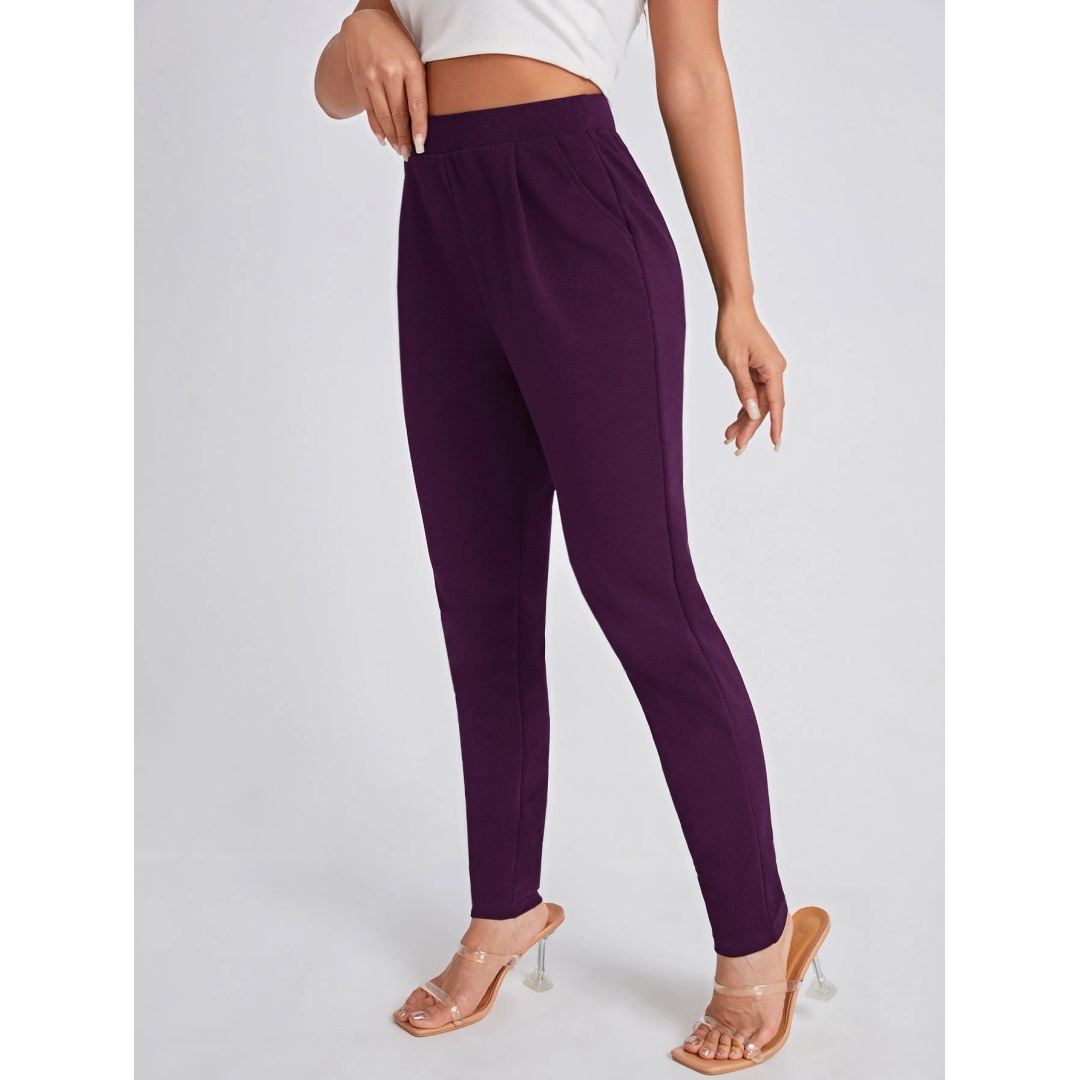 شي ان بنطلون حريمي سادة بجيوب مائلة للارتداء اليومي - بنفسجي
