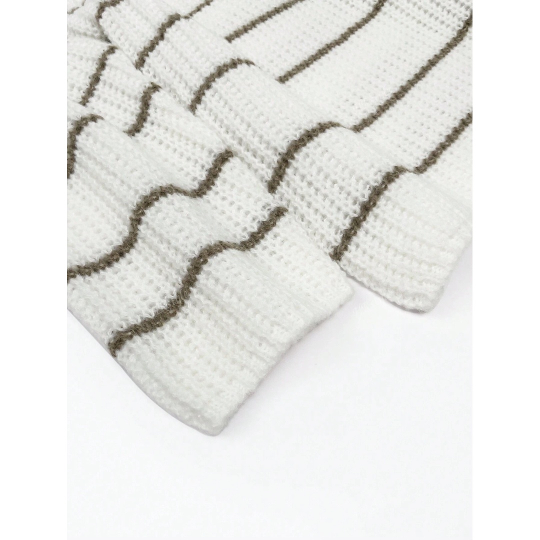 شي ان سويتر حريمي واسع برقبة V كوليج مخطط - أبيض/بيج