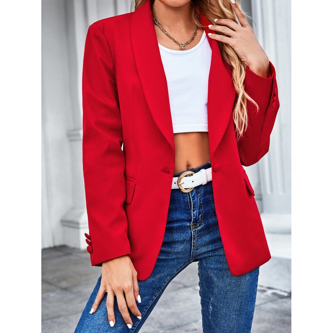 شي ان بليزر حريمي بياقة شال وزر واحد - أحمر