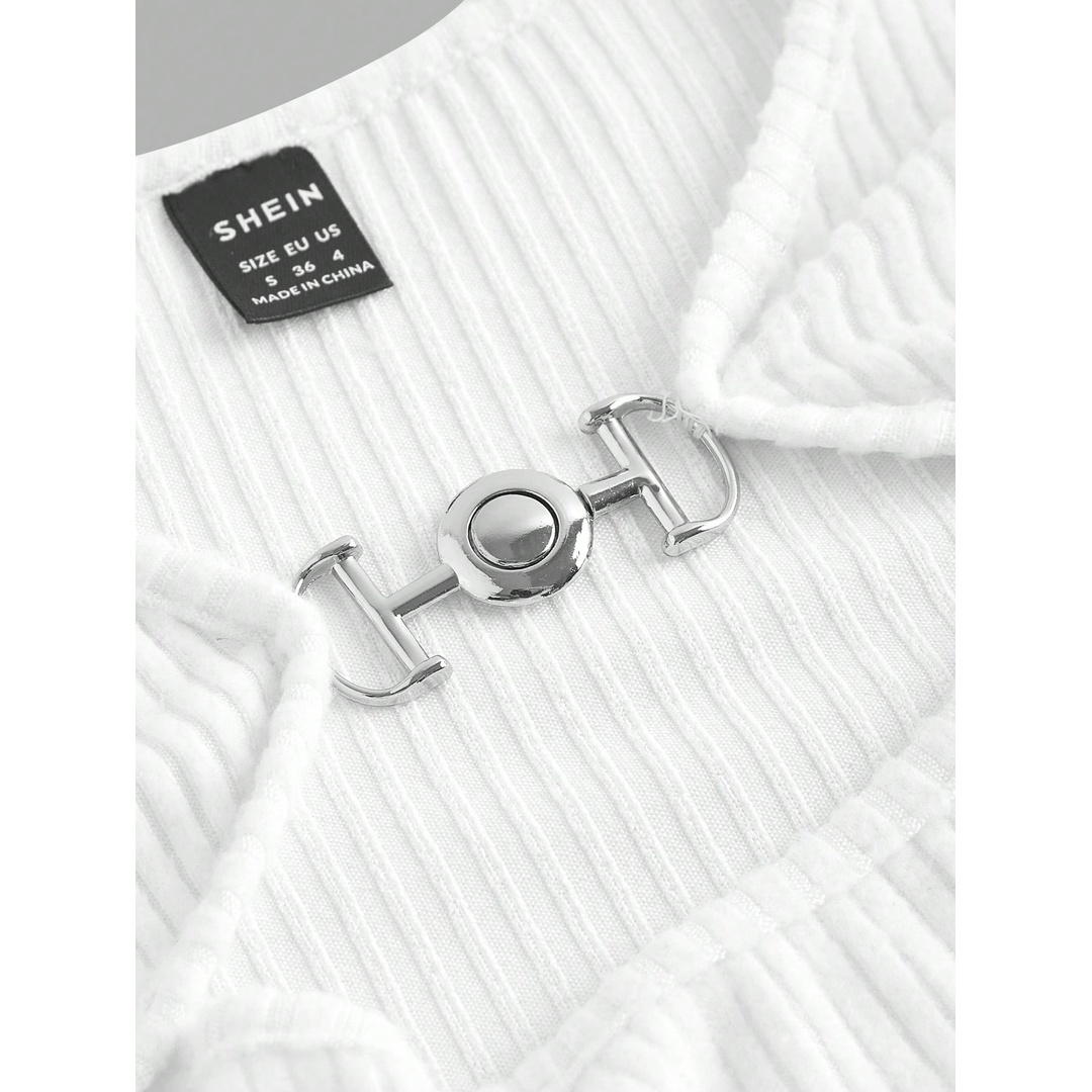 شي ان تي شيرت بيزك حريمي برقبة مفتوحة - أوف وايت