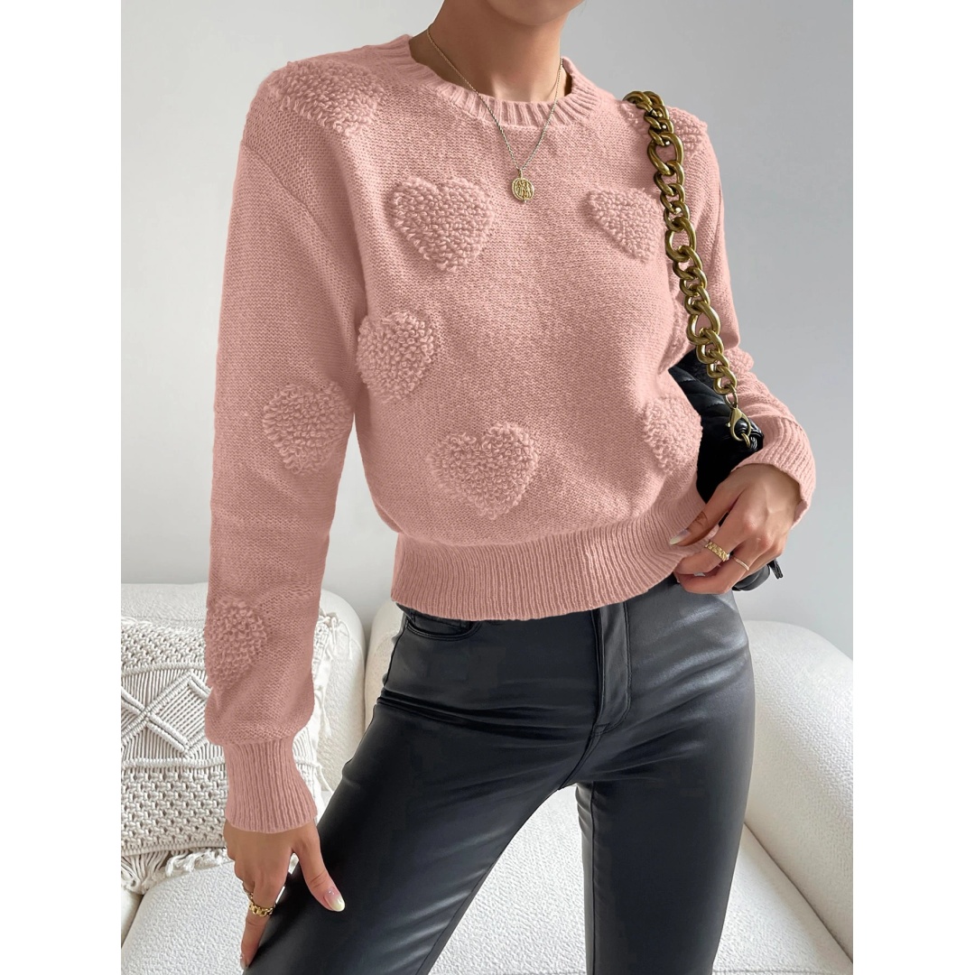 شي ان بلوفر حريمي بنمط قلوب وأكتاف منسدلة - كشمير