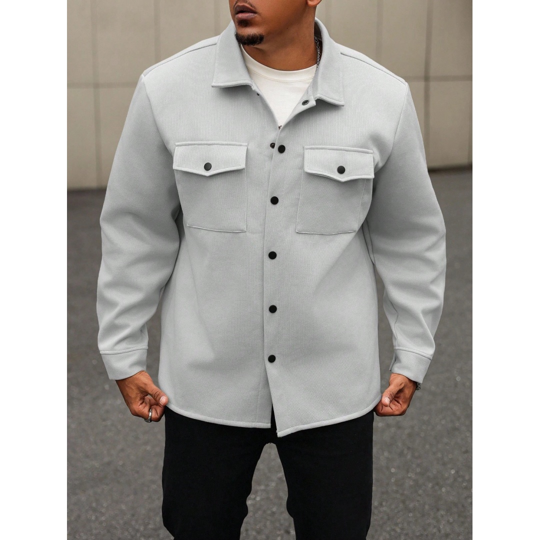 شي ان جاكيت قميص صوف فاتح رجالي - رمادي