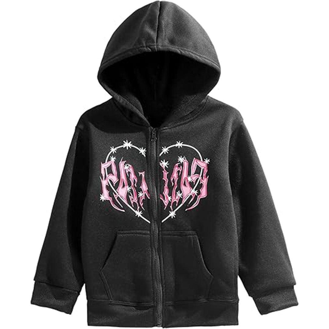 سويت شيرت أطفالي بسوستة و بكم طويل للجنسين - أسود