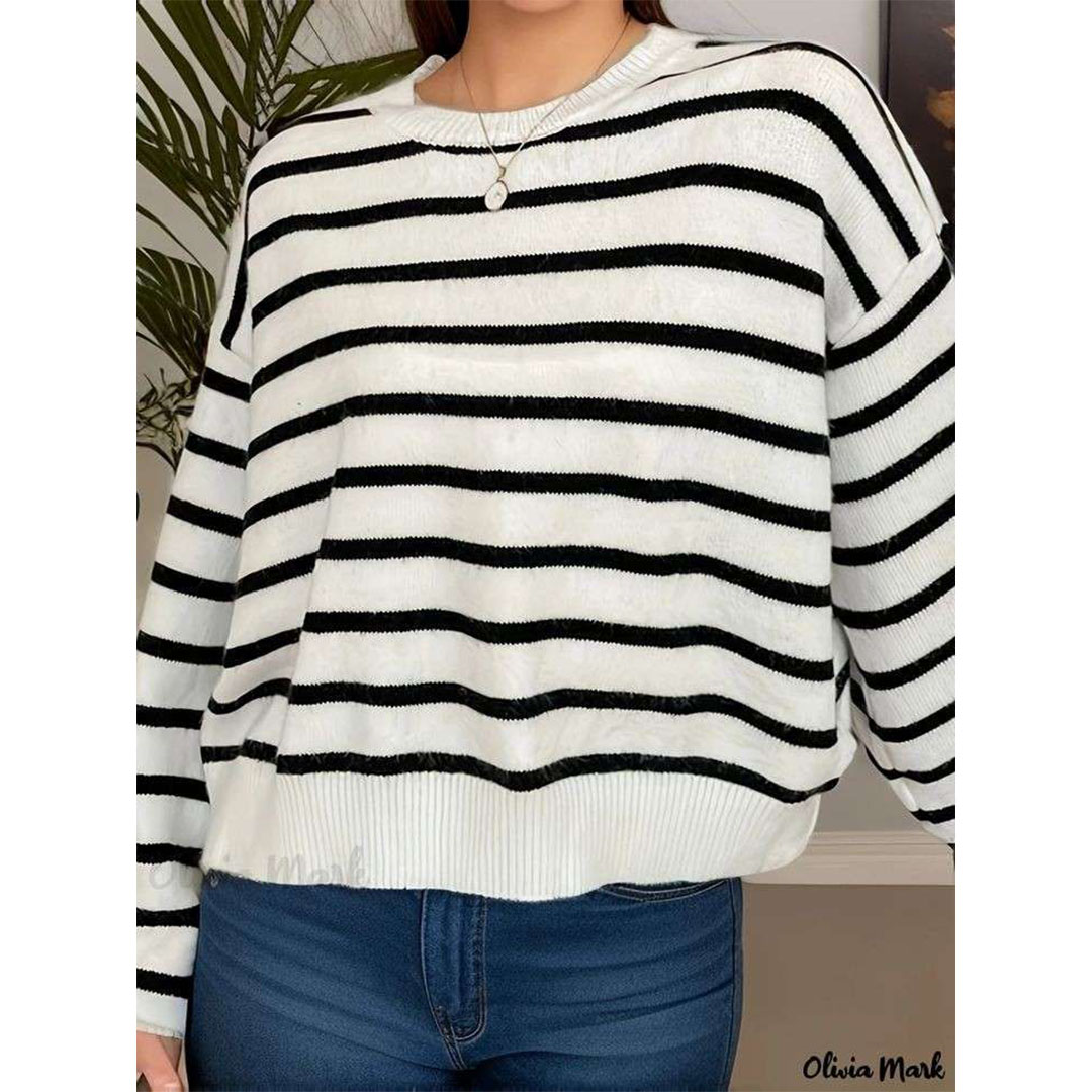 بلوفر صوف نسائي - أبيض/أسود