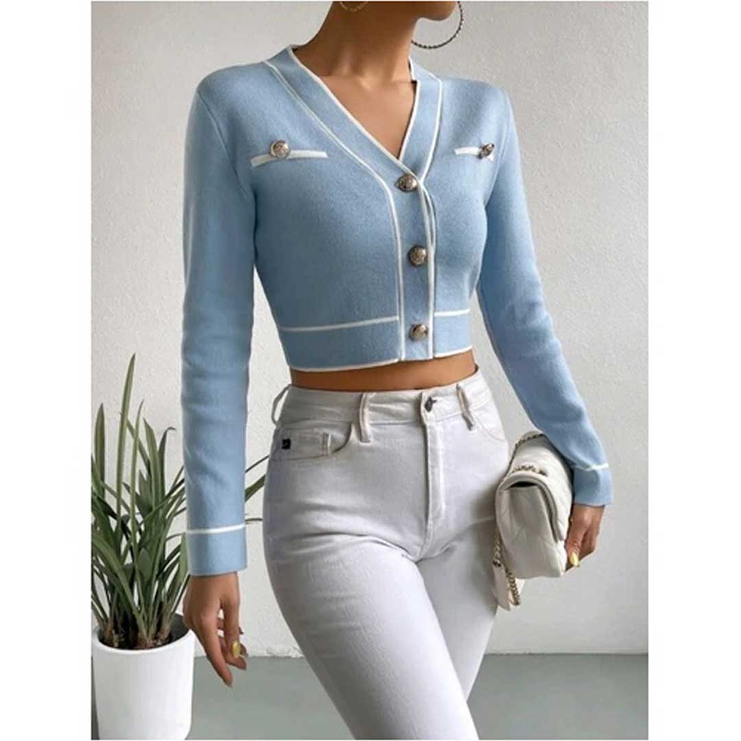 شي ان كارديجان مخططة مع أزرار أمامية حريمي - لبني