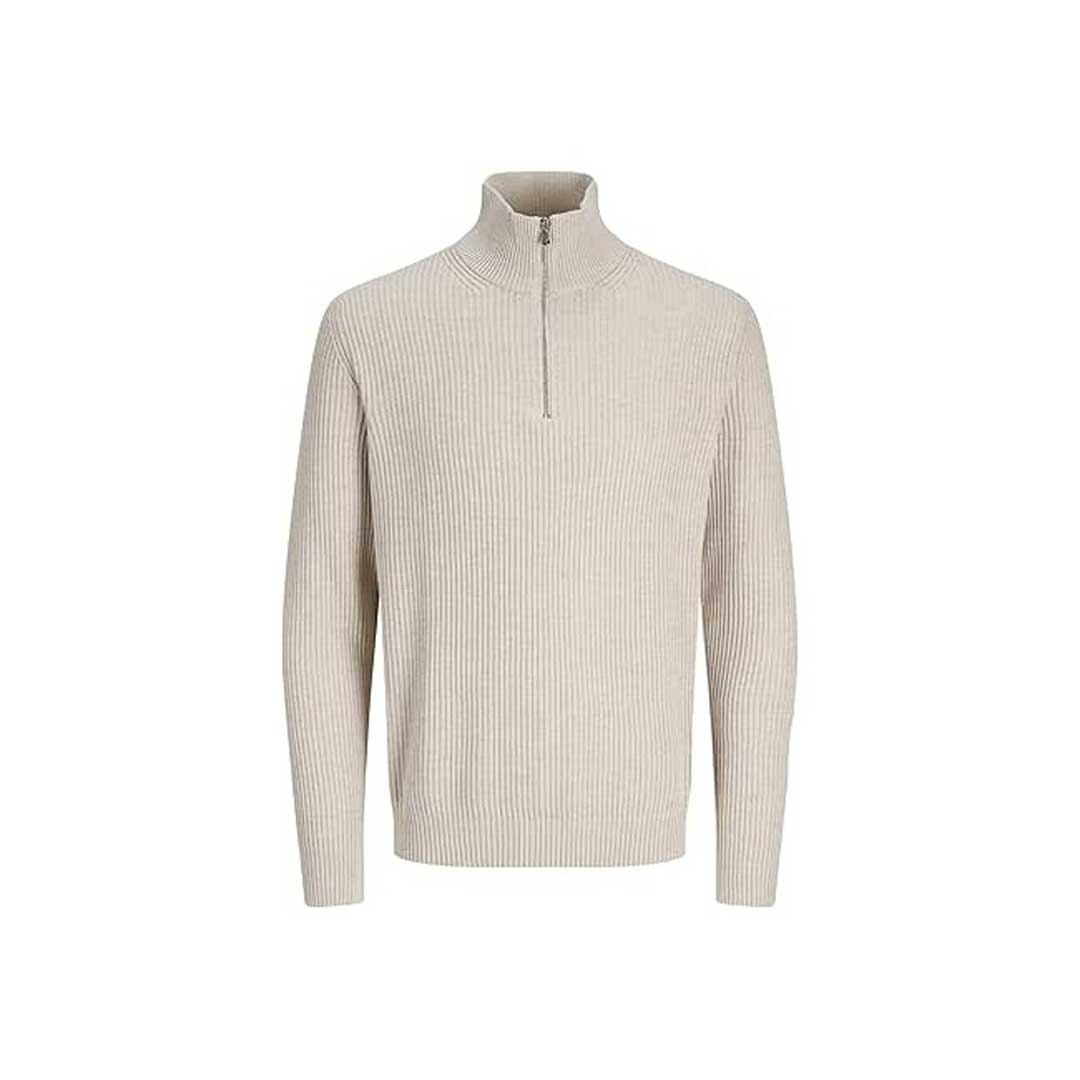 شي ان بلوفر رجالي رقبة طويلة خريفي مضلع - بيج