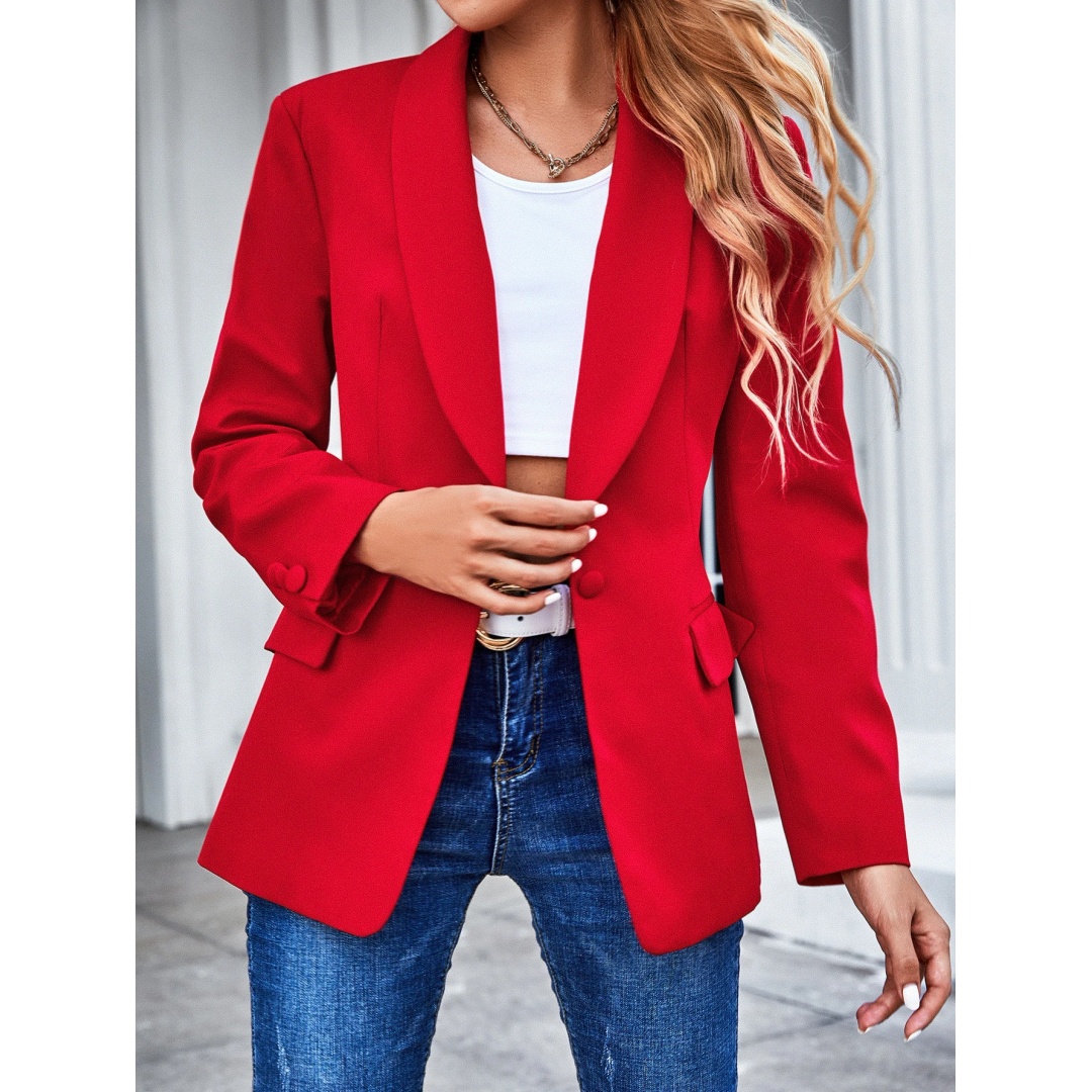 شي ان بليزر حريمي بياقة شال وزر واحد - أحمر