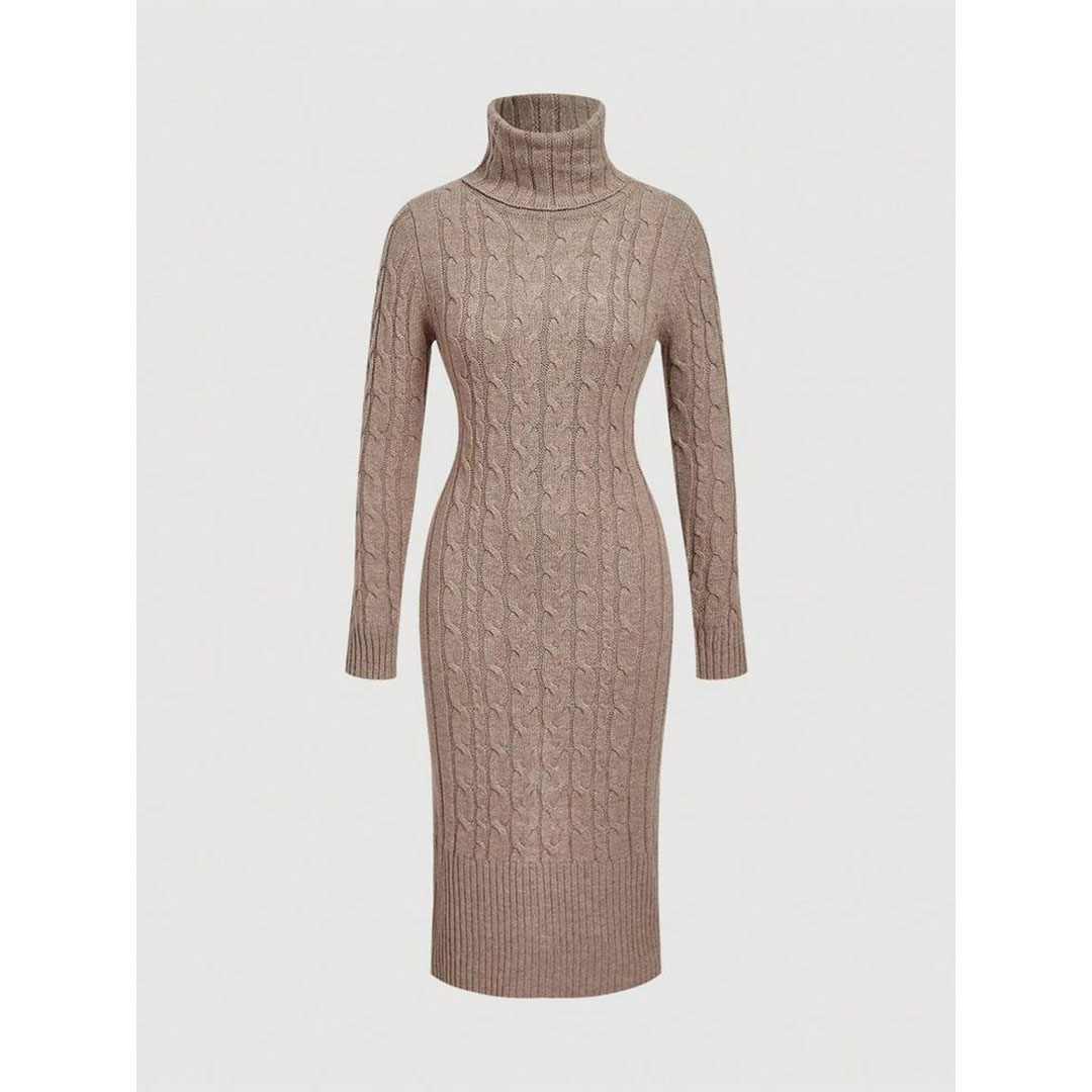 فستان شي إن مود الكاكي المحبوك بياقة مدورة حريمي