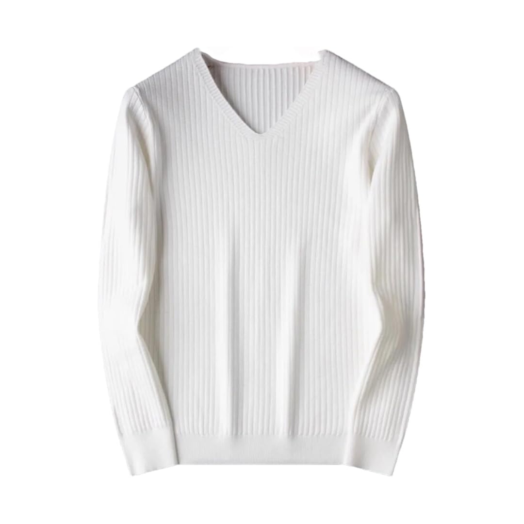 شي ان بلوفر رجالي رقبة V خريفي مضلع - أبيض