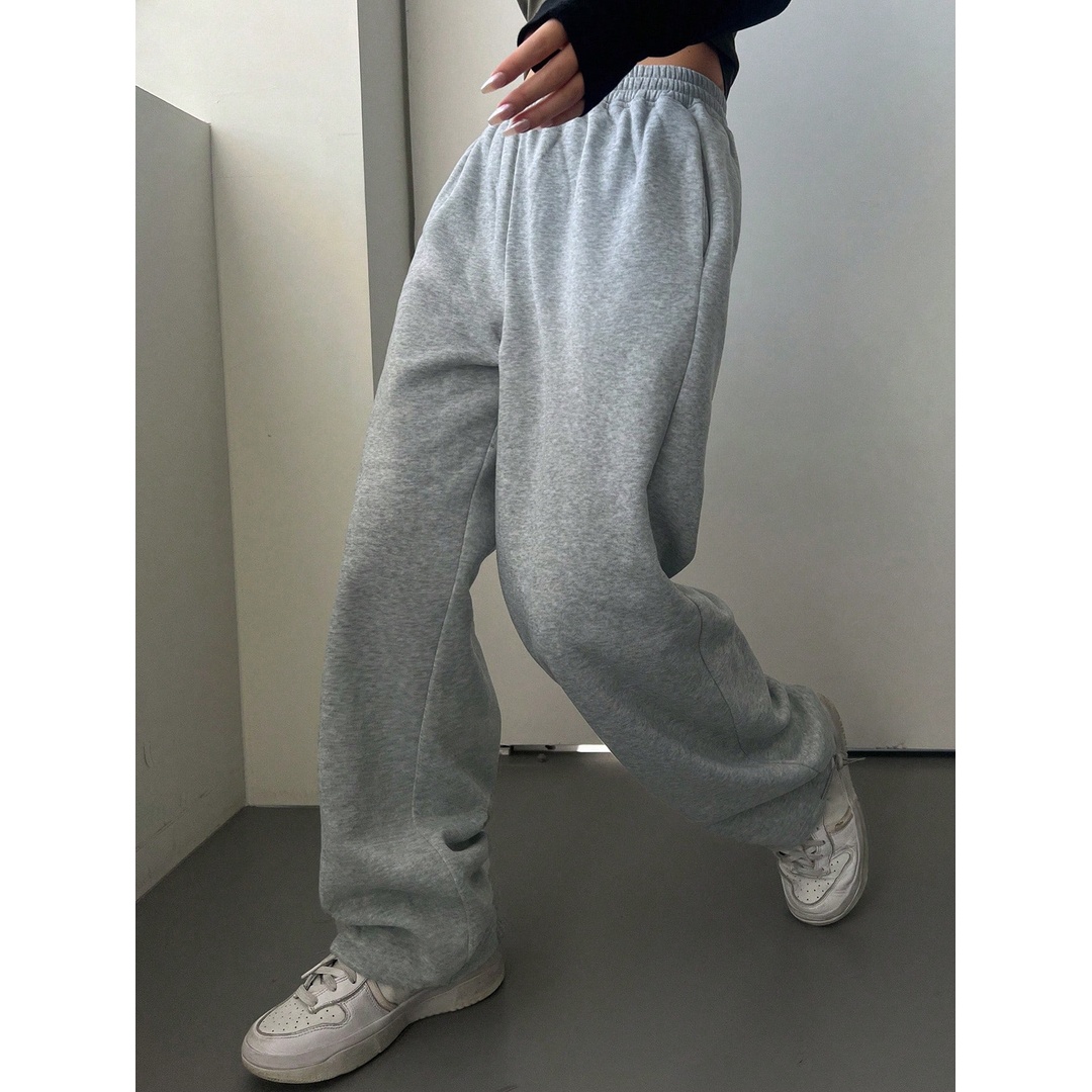 شي ان سويت بانتس حريمي سادة شتوي - رمادي