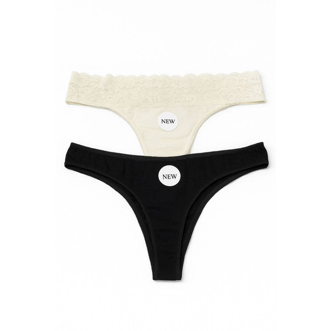 بانتي حريمي قطني - 2 قطعة - أوف وايت / أسود