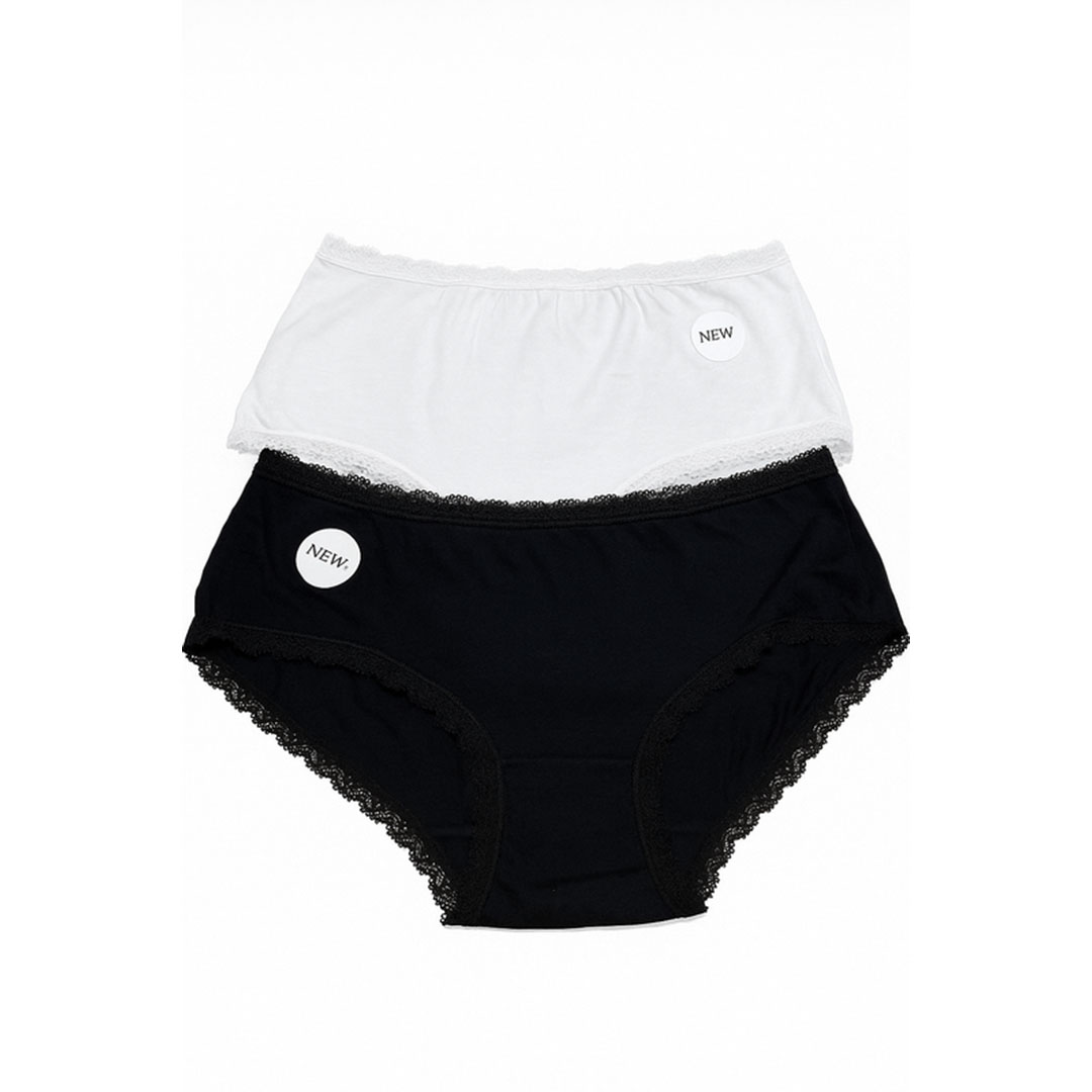 بانتي حريمي قطني - 2 قطعة - أسود / أبيض