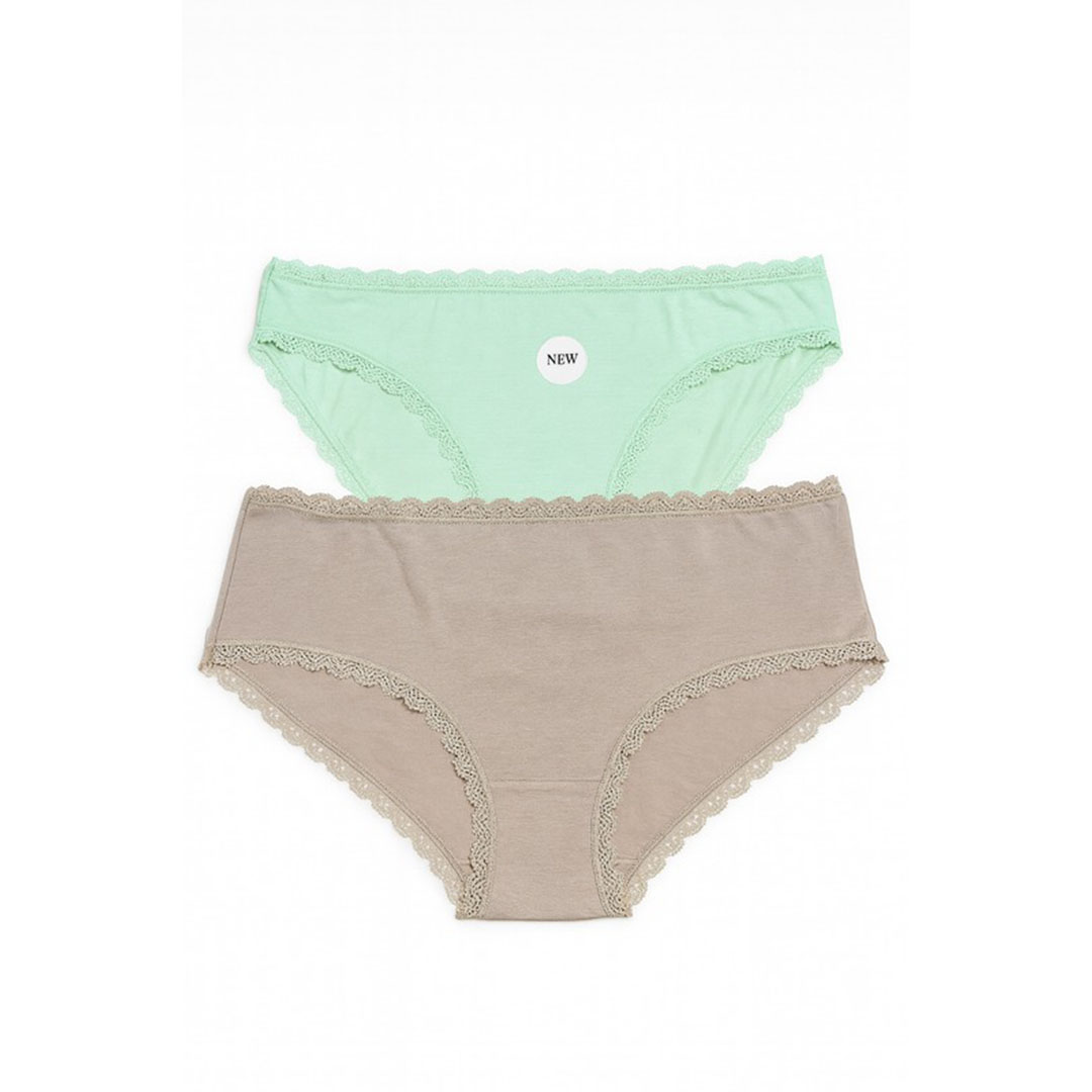 بانتي حريمي قطن - 2 قطعة - بيج / أخضر
