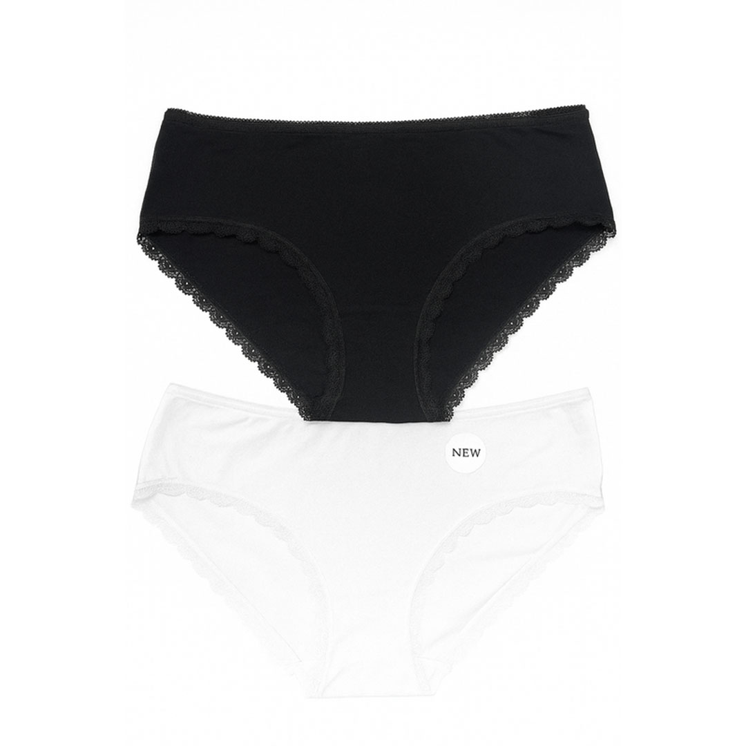 بانتي قطني حريمي - 2 قطعة - أسود / أبيض