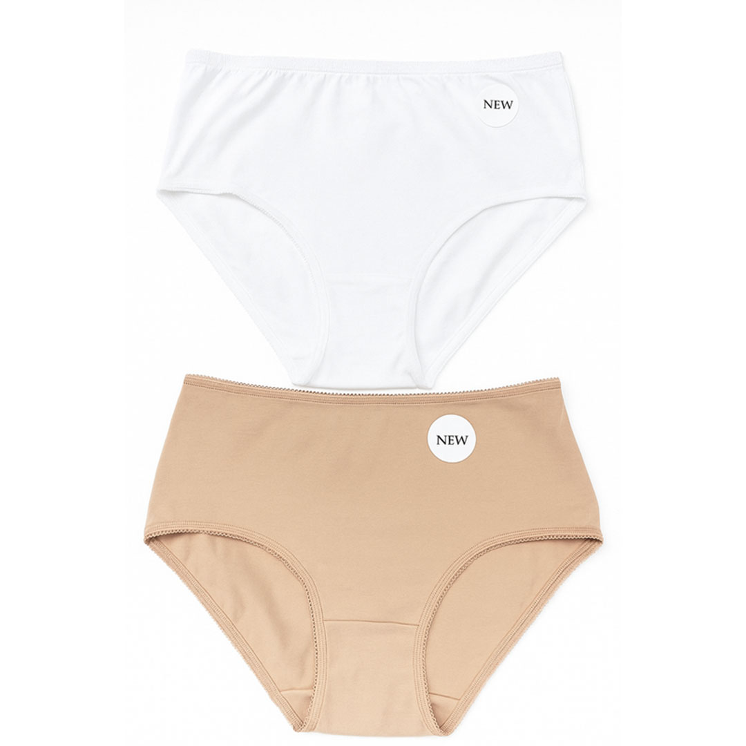 بانتي حريمي قطن - 2 قطعة - بيج / أبيض