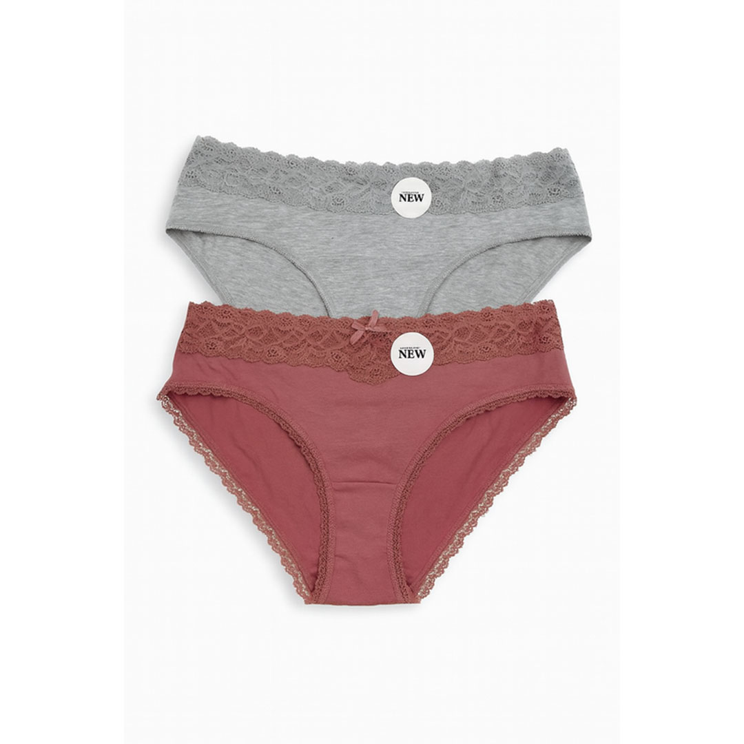 بانتي قطن ودانتيل حريمي - 2 قطعة - رمادي / كشمير