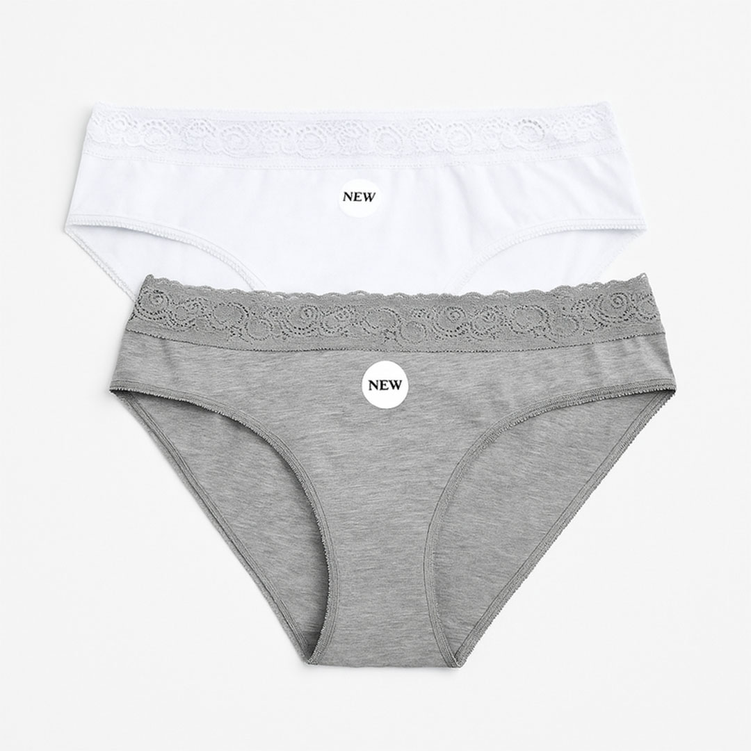 بانتي حريمي قطن - 2 قطعة - أبيض / رمادي