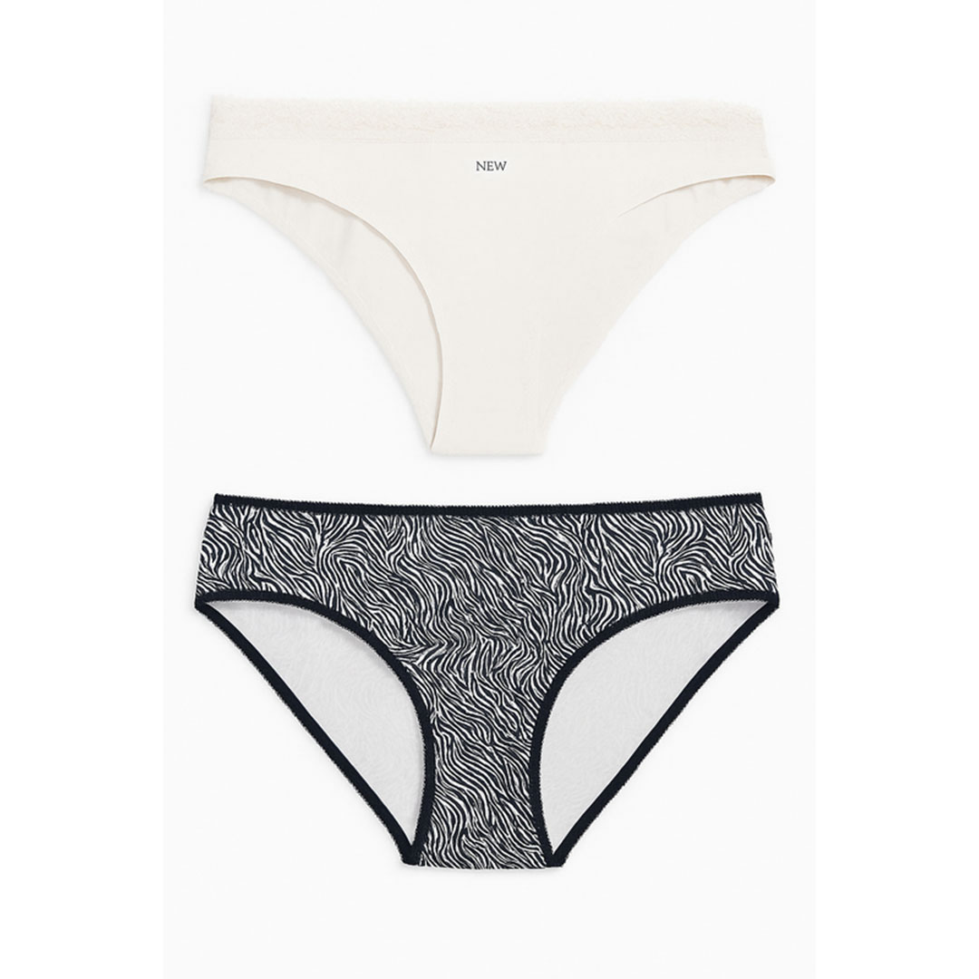 بانتي قطني حريمي - 2 قطعة - رمادي / أبيض