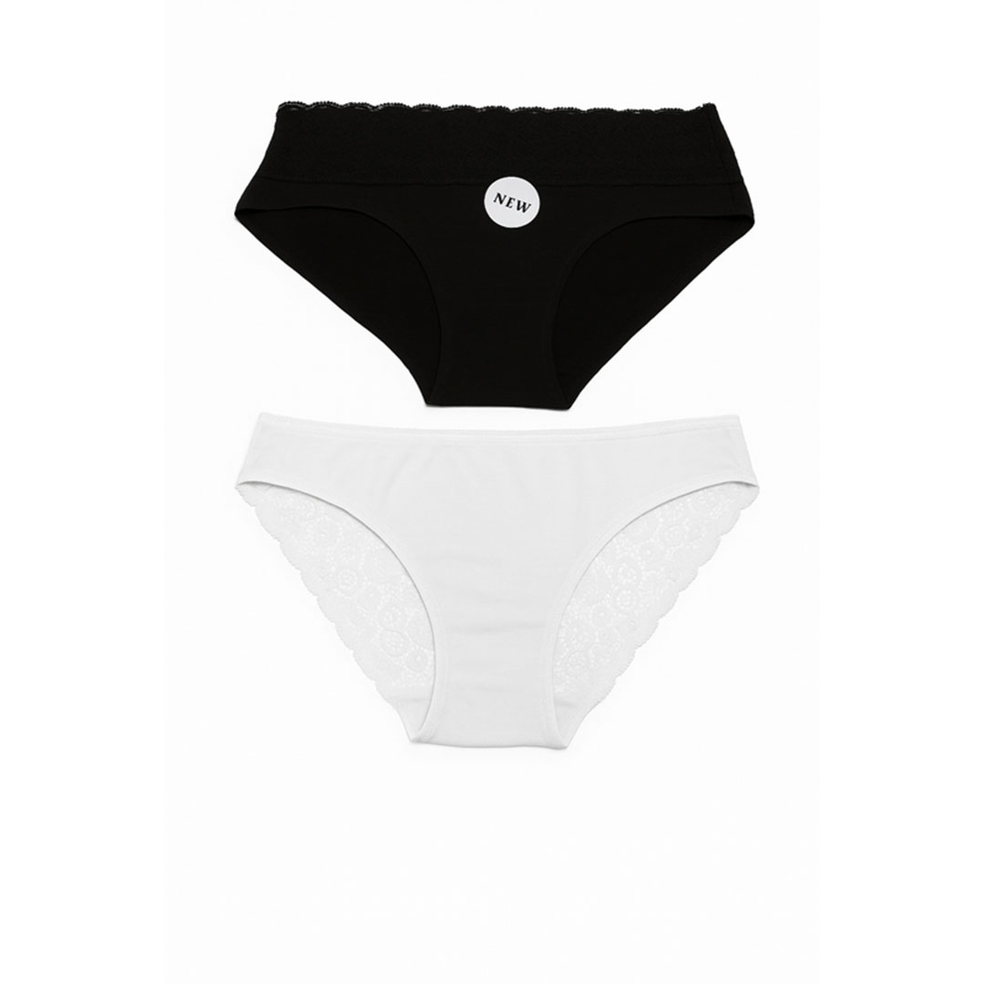 بانتي حريمي مقاس صغير - مقاس 8 - أسود/أبيض - 2 قطعة