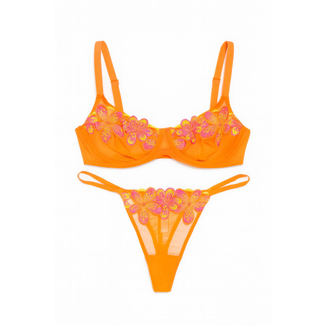 طقم حمالة صدر - مقاس 32 C وبانتي - مقاس L - برتقالي