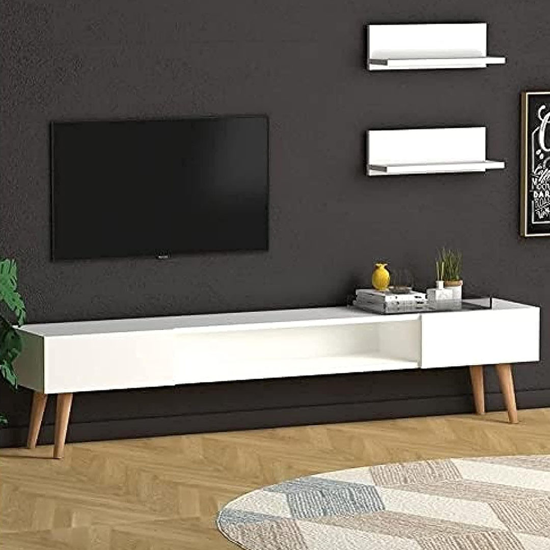 وحدة تلفزيون MDF - أبيض - 180 سم