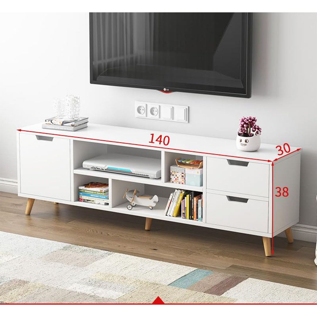 وحدة تلفزيون ام دي اف - أبيض - 120*38*30 سم