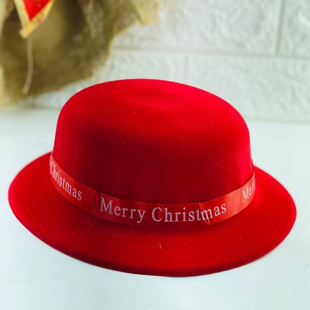 برنيطة الكريسماس القطيفة - أحمر
