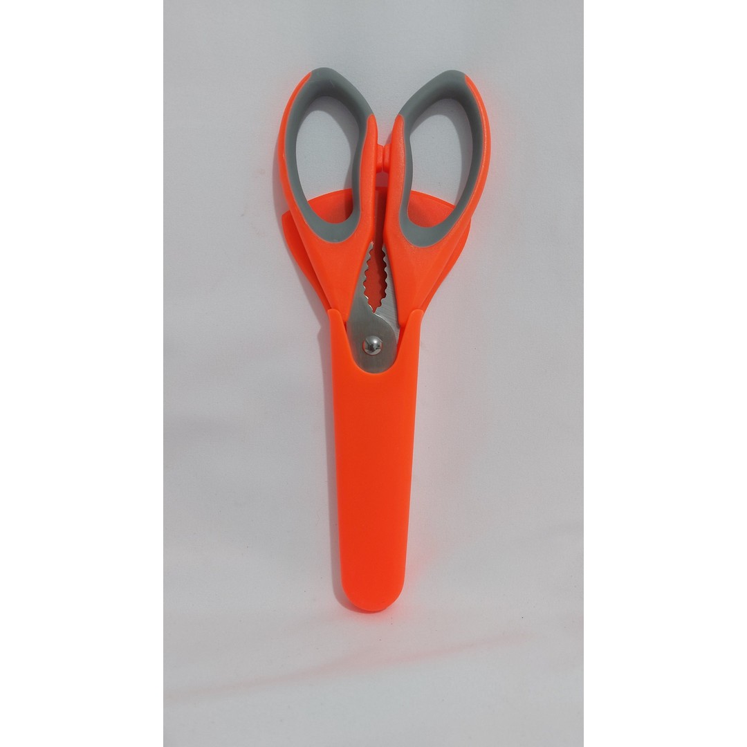 مقص معدني بيد سيليكون بالجراب - برتقالي