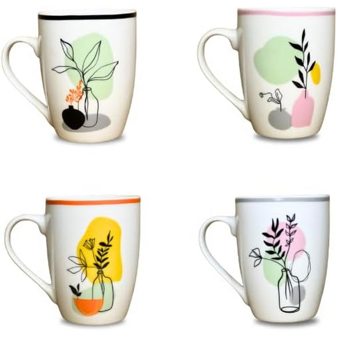 طقم مجات منقوش - 300 مل - 4 قطع - متعدد الألوان