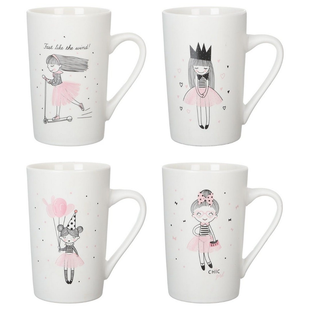 طقم مجات بورسلين منقوش - 4 قطع - 350 مل - متعدد الالوان