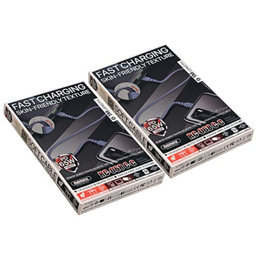 كابل شحن ونقل بيانات تايب سي من ريماكس - 1 متر - 2 قطعة - أزرق - RC-068