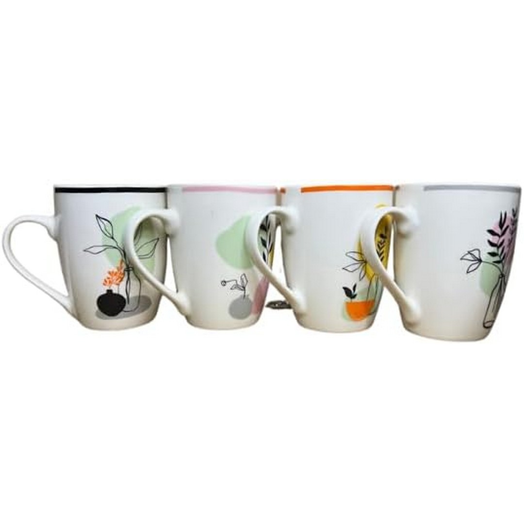 طقم مجات منقوش - 300 مل - 4 قطع - متعدد الألوان