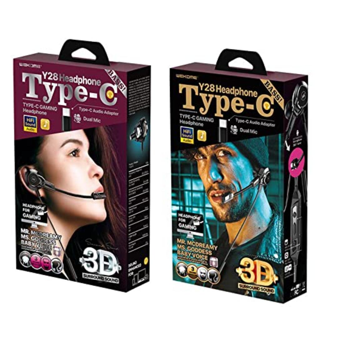 سماعات سلكية من WK بمايك تايب سي - أسود - Y28