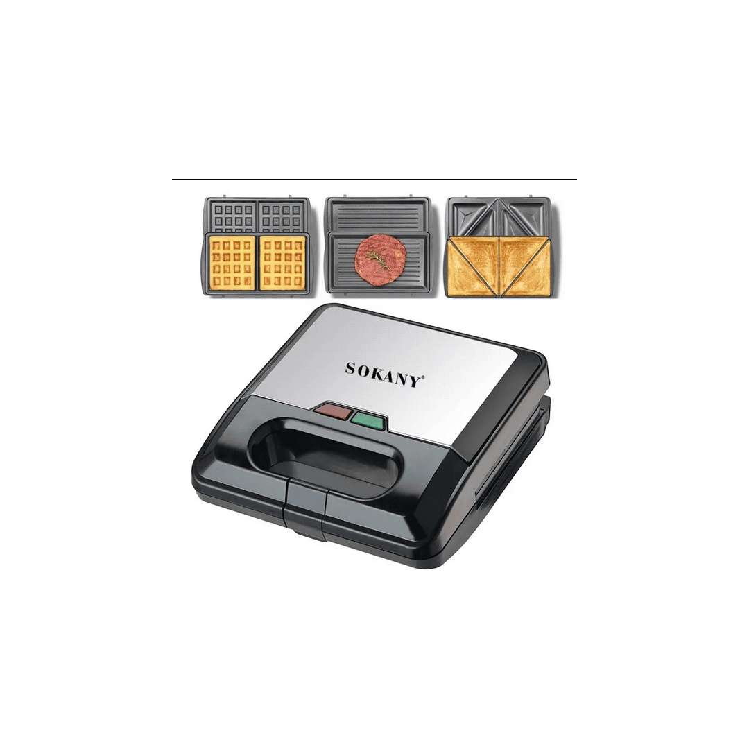 ساندويتش ميكر SK-303 من سوكاني 3*1 750 واط - اسود*فضي