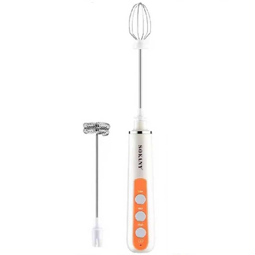 مضرب نسكافية SK-02014 قابل للشحن من سوكاني مع ماكينة صنع الرغوة - ابيض