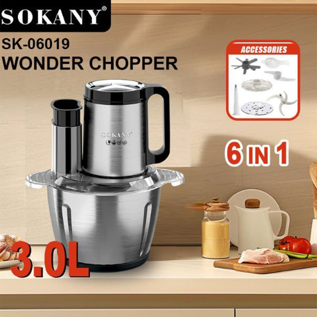 محضر طعام سوكانى استنالس 6*1 - 3 لتر - 800 وات - فضي - SK-06019