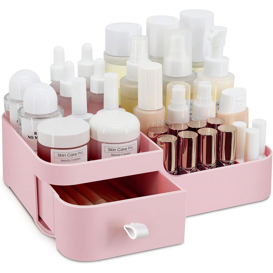 منظم مكياج لتخزين مستحضرات التجميل - بينك