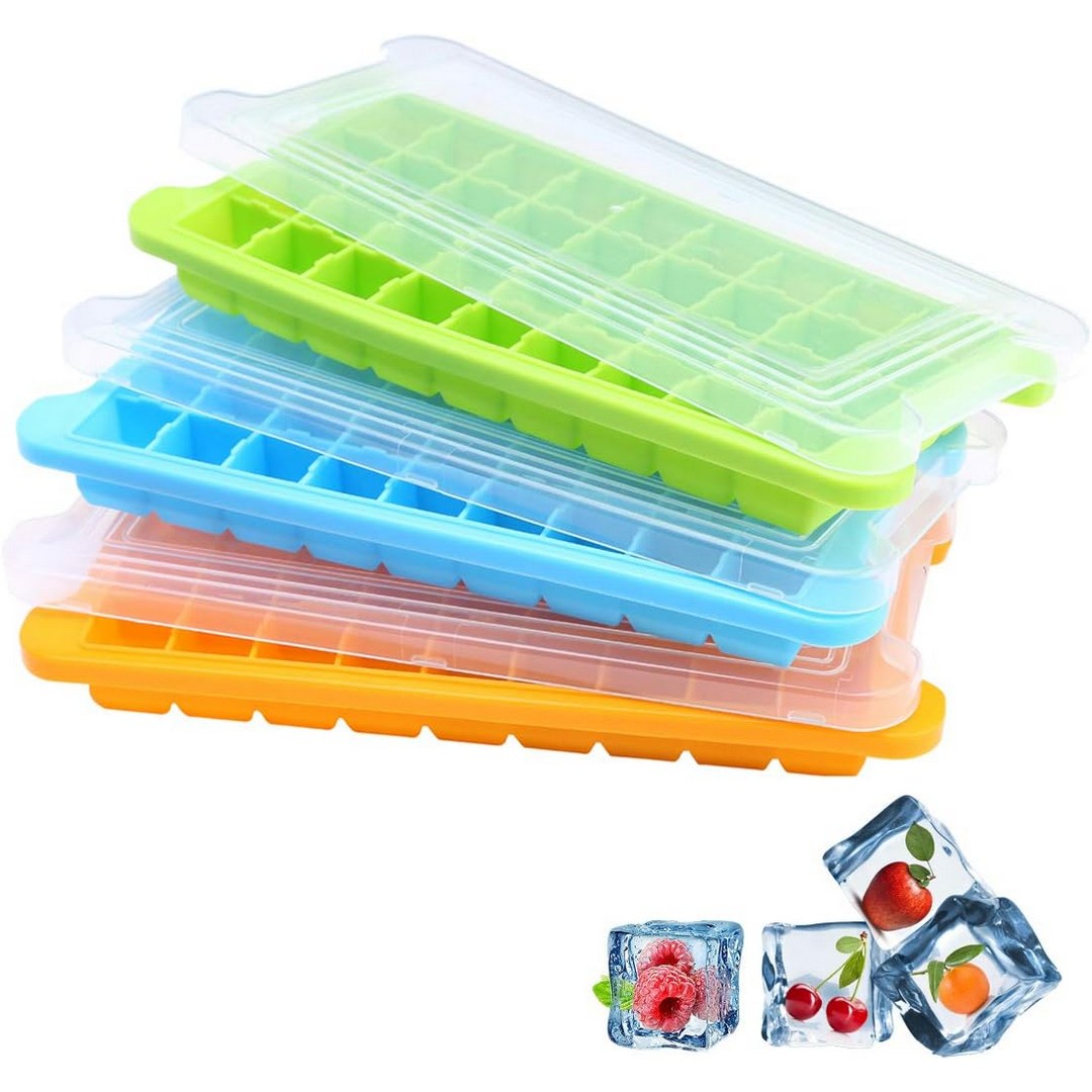 علب مكعبات ثلج سيليكون - 3 قطع - متعدد الألوان