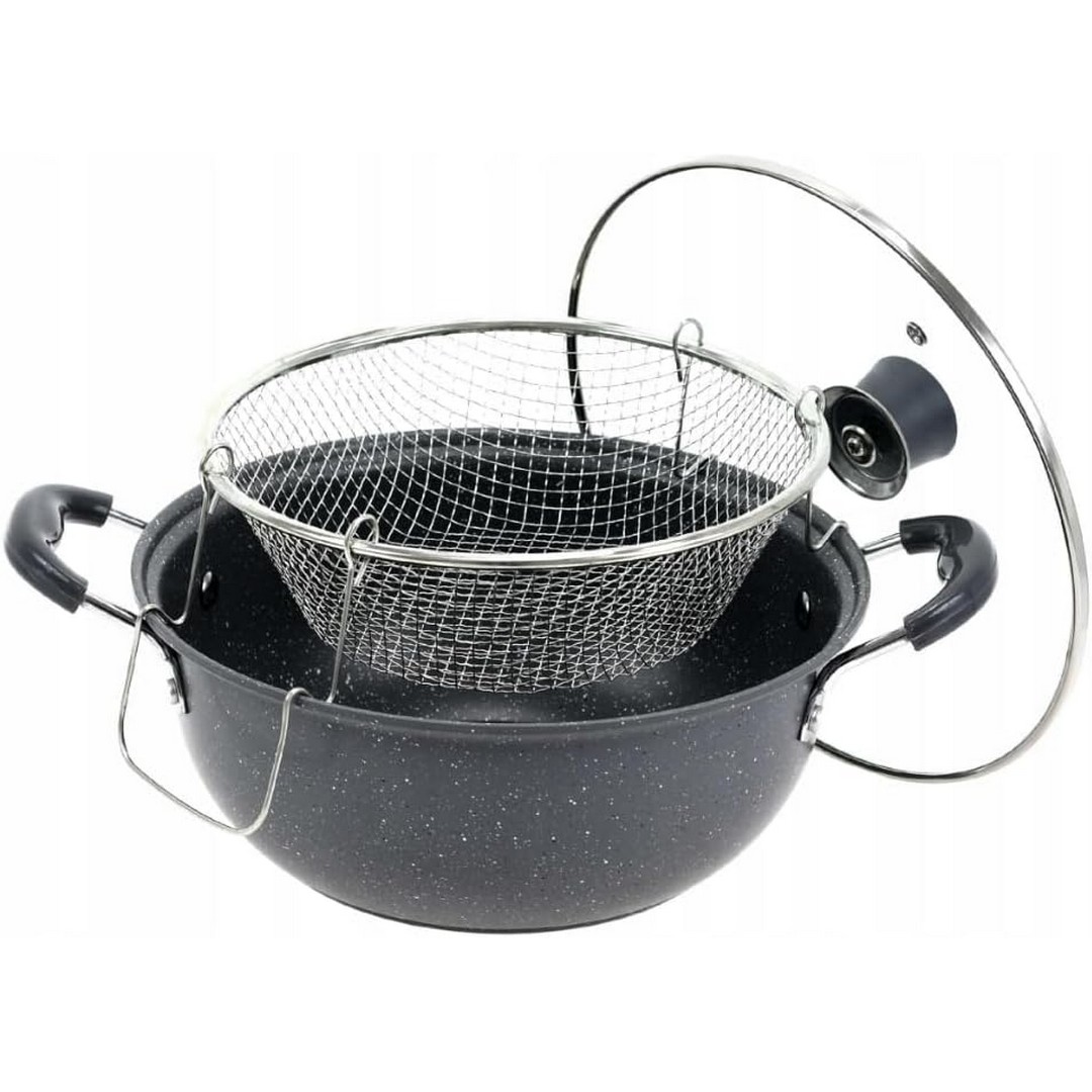 طاسة قلي عميقة مع مصفاة - 24 سم - أسود