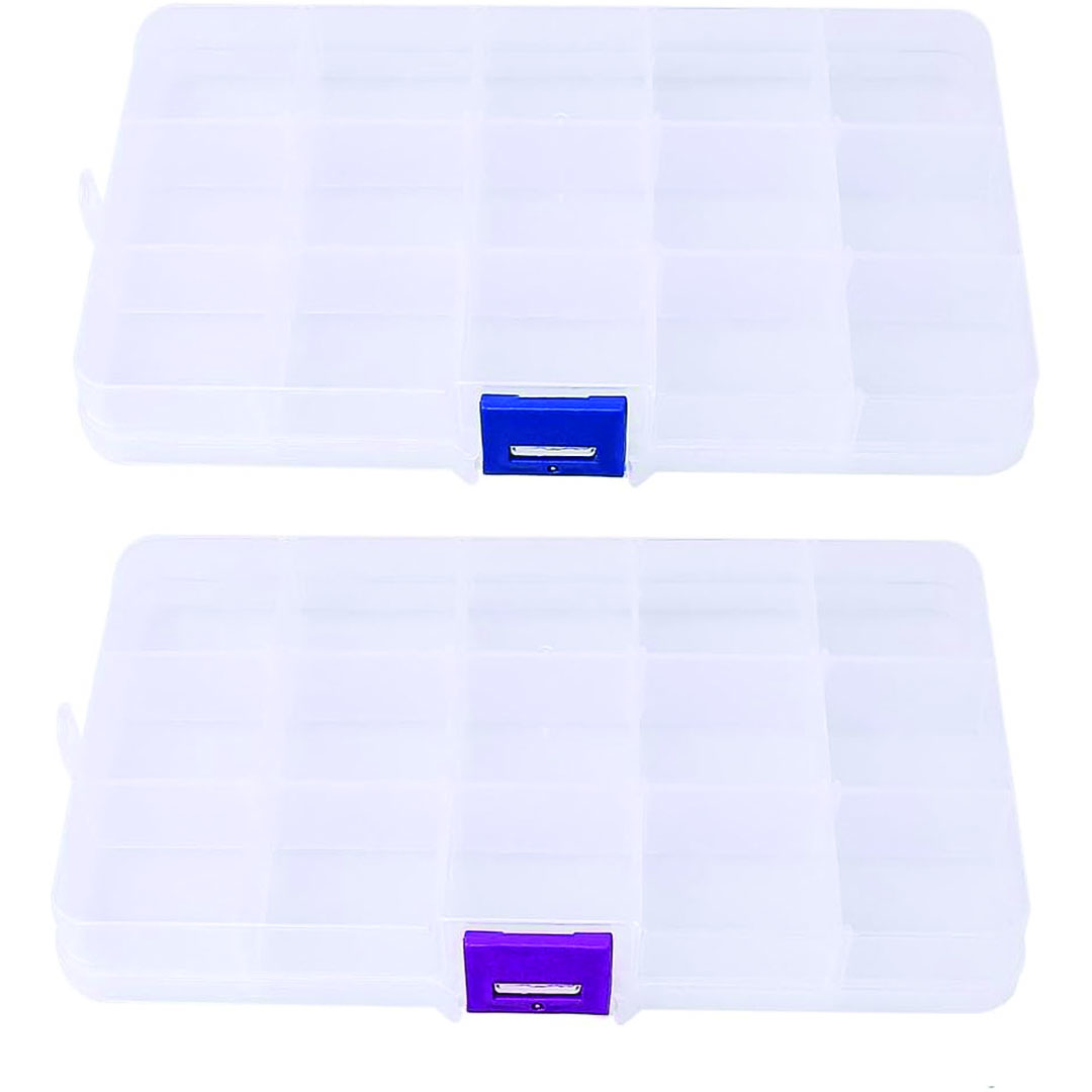 صندوق حفظ بلاستيكي مع فواصل قابله للتغيير - 15 أقسام - شفاف