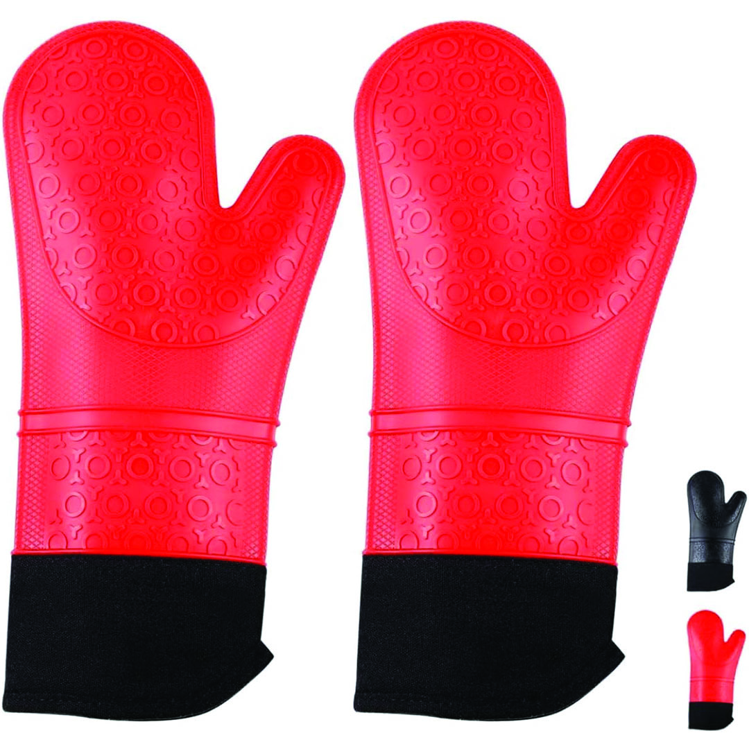 قفازات فرن مقاومة للحرارة - أسود/أحمر