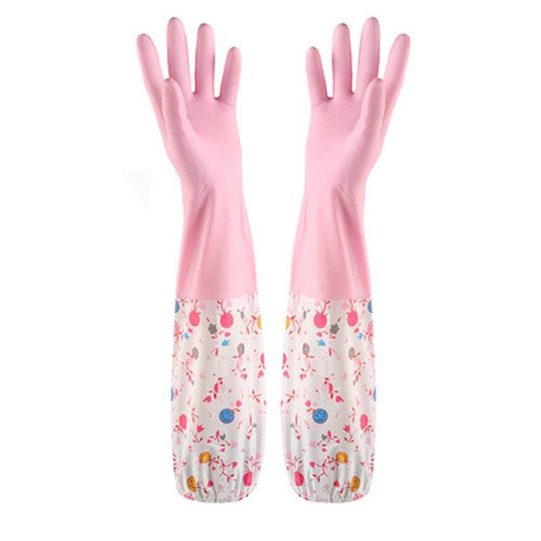 قفازات طويلة مقاومة للماء لغسل الاطباق - بينك